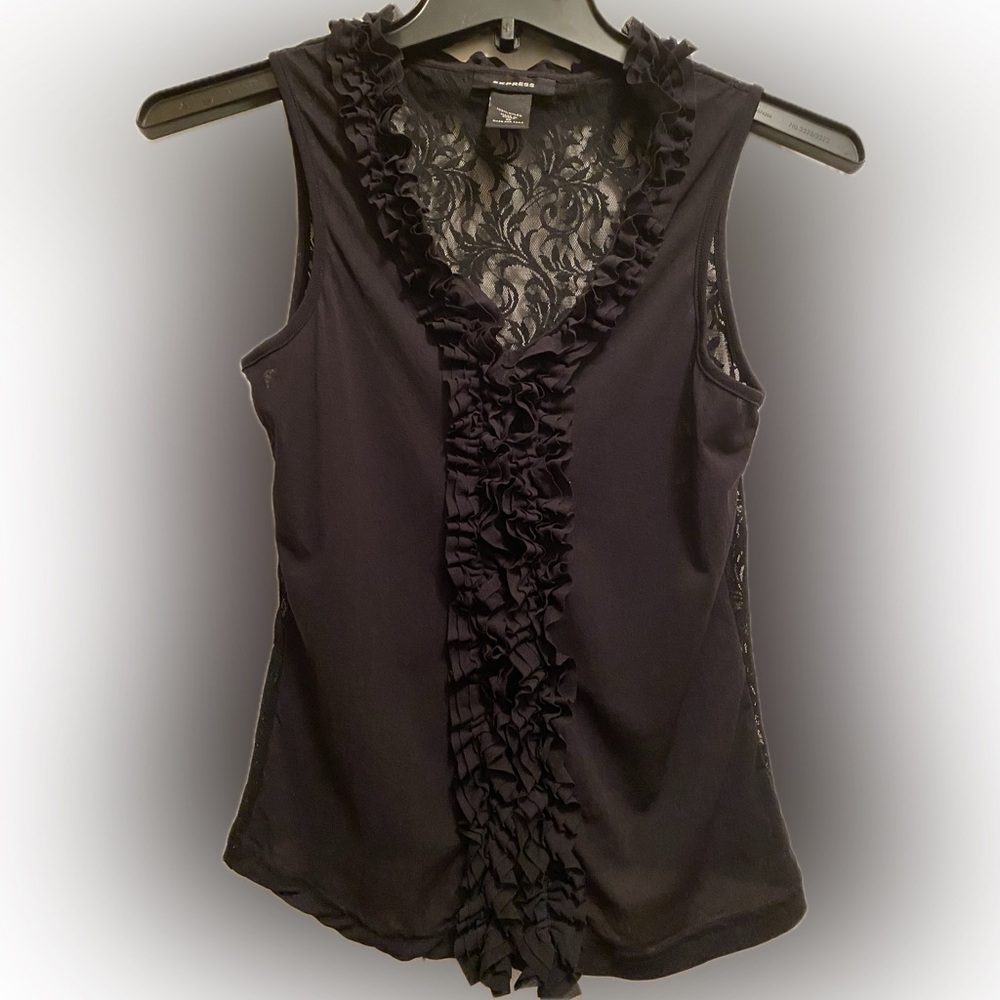 Express Black Ruffle and Lace Sheer Sleeveless Top - Size Small